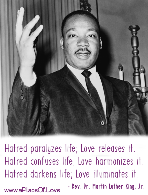 Hatred paralyzes life; love releases it. Hatred confuses life; love harmonizes it. Hatred darkens life; love illuminates it. Martin Luther King, Jr. Strength to Love (1963).